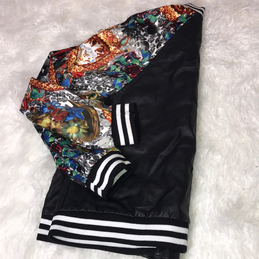 Plus Pleather Bomber Jacket With Abstract Sleeves… - image 8